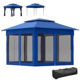 Outdoor Patio Pop Up Canopy Gazebo Shelter with Zipper Netting, Carry Bag, 11' x 11', Blue