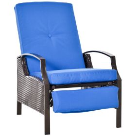 Outdoor Recliner Chair, Reclining Patio Lounge Chair with Comfy Cushions, Footrest, Armrests, PE Wicker for Balcony, Porch, Blue