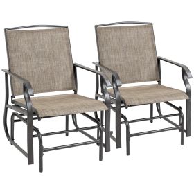 2 Piece Glider Set, Outdoor Swing Chairs, Patio Rocking Armchairs with Breathable Mesh Fabric, Steel Frame for Garden, Backyard, Patio, Dark, Br