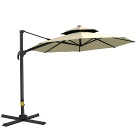 11ft Cantilever Patio Umbrella with Base, Double Top Hanging Aluminum Offset Umbrella with 360° Rotation, Easy Tilt, 8 Ribs, Crank, Cross Base f