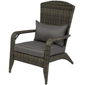 Patio Adirondack Chair with Rattan Wicker, Soft Cushions, Tall Curved Backrest for Deck or Garden, Mixed Gray