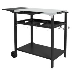 2-Tier Shelf Outdoor Bar Cart, Stainless Steel Tabletop Patio Serving Cart with Accessories for Poolside, Garden, Black