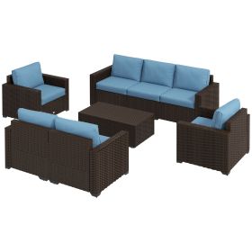 Patio Furniture Set, Cushions, Sofa, Loveseat, Storage Table, Blue