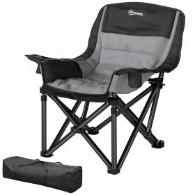 Camping Chair for Adults, Portable Folding Camping Chair with Side Pockets, Cup Holders, Carry Bag, Black and Gray