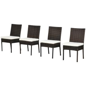 4 PE Rattan Outdoor Dining Chairs with Cushions, Patio Wicker Dining Chairs with Backrest, Brown