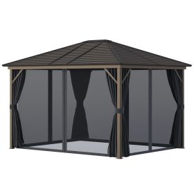 10' x 12' Hardtop Gazebo with Curtains and Netting, Gazebo Canopy with Aluminum Frame and Hooks, Dark Gray