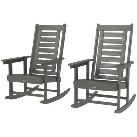 2 Pieces Outdoor Rocking Chairs, HDPE Patio Rockers with 28" High Back, Wide Armrests for Porch Backyard, Dark Gray