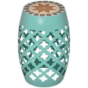 12" Patio Round Side Table, Outdoor Footstool, Garden Mosaic Accent Side Table, Plant Stand, Blue