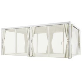 12' x 19' Aluminum Pergola with Adjustable Louvered, Outdoor Pergola with Curtains and Netting, Cream White