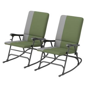 Outdoor Rocking Chairs Set of 2, Folding Rocking Chair Set, 400 lbs. Capacity, Wide Seat, Padded High Back, Dark Green