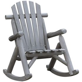 Outdoor Wooden Rocking Chair, Single-Person Adirondack Rocking Patio Chair with Rustic High Back, Slatted Seat and Backrest for Indoor, Backyard