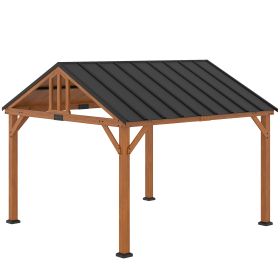  11' x 12' Hardtop Gazebo with Wooden Frame and Waterproof Asphalt Roof, Permanent Pavilion Gazebo Canopy, for Garden, Patio, Backyard, Deck, Por