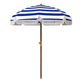 6.2' Beach Umbrella for Travel, Vent, Ruffles, Carry Bag, Portable Outdoor Umbrella for Garden, Blue Stripe