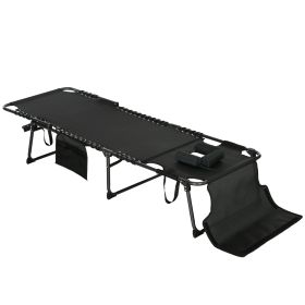 Folding Chaise Tanning Lounge Chair w/ 5-level Reclining Back, Reading Hole, Side Pocket, Headrest, Black