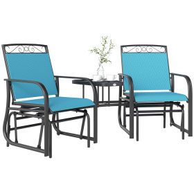 Outdoor Glider Chairs with Coffee Table, Patio 2-Seat Rocking Chair Swing with Breathable Sling for Backyard, Blue