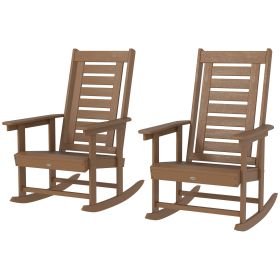 2 Pieces Outdoor Rocking Chairs, HDPE Patio Rockers with 28" High Back, Wide Armrests for Porch Backyard, Brown