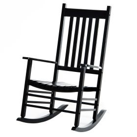 Wooden Outdoor Rocking Chair with Armrests, High Back for Garden, Patio, Balcony, Porch, Black