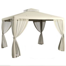 9.6' x 11.6' Patio Gazebo Outdoor Canopy Shelter with 2-Tier Roof and Netting, Steel Frame for Garden, Cream White