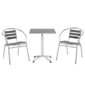 3-Piece Outdoor Patio Bistro Table Set with Aluminum Frame, Woodgrain-Style Tabletop & Draining Slat Design