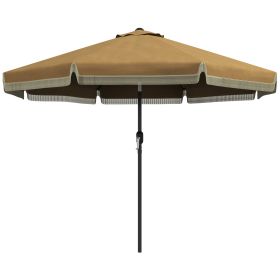 9' Patio Umbrella with Tilt, Ruffled Outdoor Umbrella, Tan