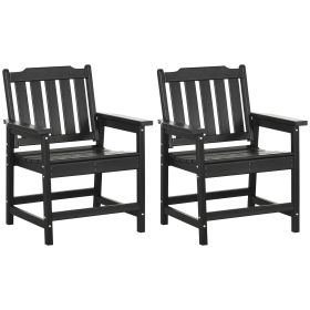 2 Piece All-Weather Patio Chairs, HDPE Patio Dining Chair Set, Heavy Duty Wood-Like Outdoor Furniture, Black