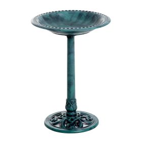 28'' Bird Bath Outdoor Resin Decor with Fleur De Lis Pattern, Time-Worn Finish