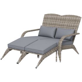 Wicker Adirondack Chair for 2 with Cushions & Footrests, PE Rattan Double Chaise Lounge Chair, Fire Pit Chair for Porch with Wide Armrests, High