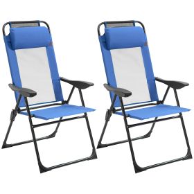 Folding Patio Dining Chairs Set of 2, Outdoor Deck Chair with Removable Headrest, Camping Chair with Adjustable Sling Back for Garden, Backyard,