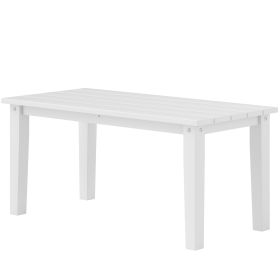 Rectangle Outdoor Coffee Table, HDPE All-Weather Outdoor Patio Table with Slatted Tabletop for Yard, Balcony, White