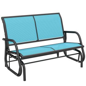 2-Person Outdoor Glider Bench, Patio Double Swing Rocking Chair Loveseat w/Powder Coated Steel Frame for Backyard Garden Porch, Blue