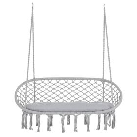 2-Person Hammock Chair Macrame Swing with Soft Cushion, Hanging Cotton Rope Chair for Indoor Outdoor Home Patio Backyard, Light Gray