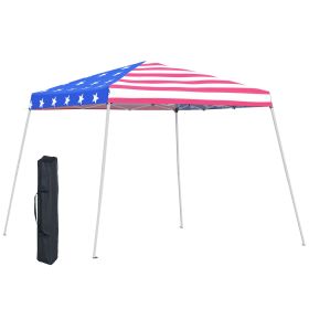 Slant Leg Pop Up Canopy Tent with American Flag Roof and Carry Bag, Beach Canopy Instant Sun Shelter, Height Adjustable, (10'x10' Base / 8'x8' T
