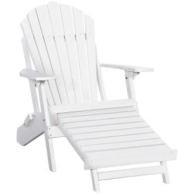 Folding Adirondack Chair with Pull Out Ottoman, Outdoor Fir Wood Fire Pit Chair with Footrest, Porch Fanback Lounge for Patio, Poolside Lawn Gar
