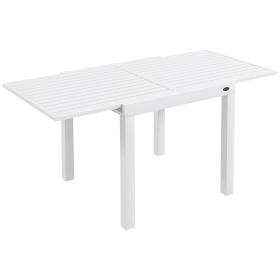 Expandable Patio Table, Outdoor Dining Table for 4-6 with Aluminum Frame for Garden, Lawn, Balcony Terrace, White