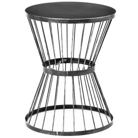 16" Steel Patio Side Table, Garden End Table with Hourglass Design, Accent Table for Outdoor and Indoor Use, Distressed Black
