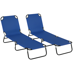 2 Piece Folding Chaise Lounge Pool Chairs, Outdoor Sun Tanning Chairs with 5-Level Reclining Back, Steel Frame for Beach, Yard, Patio, Blue