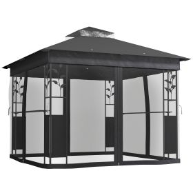 10' x 10' Outdoor Gazebo with Shelves and Netting, UV30+ Double Roof Patio Gazebo for Lawn, Backyard and Deck