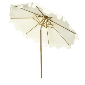 9' Patio Umbrella with Push Button Tilt and Crank, Double Top Ruffled Outdoor Market Table Umbrella with 8 Ribs, for Garden, Deck, Pool, Cream W