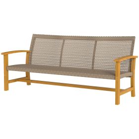 3-Seat Wicker Outdoor Couch Patio Sofa, Acacia Wood Patio Furniture with Steel Seat Armrests, 1000 LBS Capacity, Teak