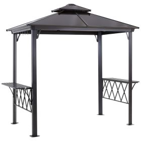 Outside Porch BBQ Cooking Pergola Canopy w/ 6 Hooks for Utensils & Double Venting Roof
