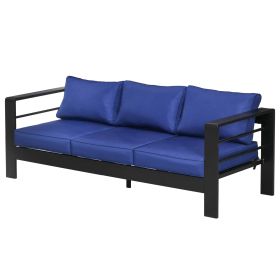 Patio Furniture with Cushions, Aluminum Outdoor Sofa with Wide Armrests, Navy Blue