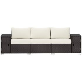 3 Seater Wicker Outdoor Couch Patio Sofa with Storage, Thickened Cushions and Wide Armrests for Porch Yard, Cream White