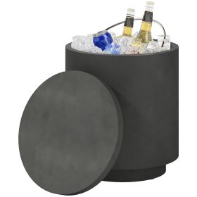2.6 Gal Outdoor Side Table, 3-In-1 Concrete Cooler Bar Table with Storage, Removable Ice Bucket and Lid, Charcoal Gray