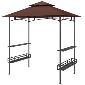 8' x 5' BBQ Grill Gazebo, 2-Tier Outdoor BBQ Gazebo with 2 Side Shelves, Storage Baskets, Ceiling Hook, Dark Brown