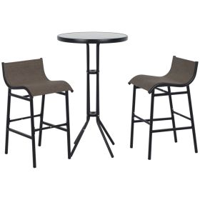 3 Piece Bar Height Outdoor Bistro Set for 2, Round Patio Pub Table 2 Bar Chairs with Comfortable Design & Strong Build, Tan