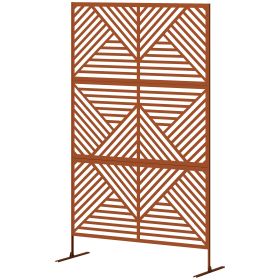Decorative Privacy Fence Screen, Metal Outdoor Privacy Screen Climbing Plant Trellis with Stand, Rhombus Brown