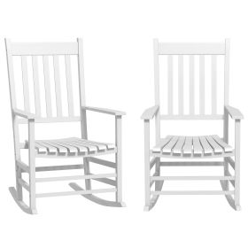 Wooden Rocking Chair Set, Curved Armrests, High Back, Slatted Seat Outdoor Rocker Set, White