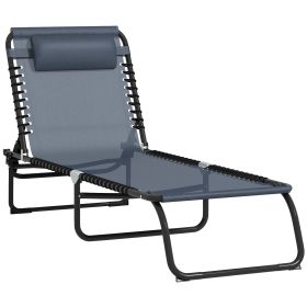 Folding Chaise Lounge Pool Chair with 4-Position Reclining Back, Breathable Mesh & Bungee Seat, Gray