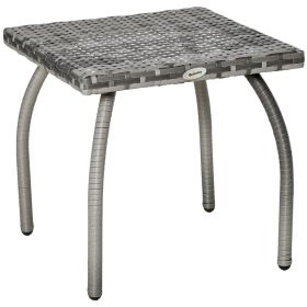 Outdoor PE Wicker Side Table, Small Square Rattan End Table, All-Weather Material Coffee Table for Garden, Balcony, Backyard, Grey
