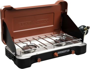 Camp Chef Mountain Series Everest 2X High Output Two-Burner Camp Stove Lid Doubles as Windscreen Portable Cooking Stove